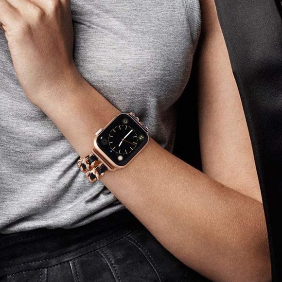 NEW Strap Chain Leather Stainless Band For Apple Watch - RB - Picture 8 of 14